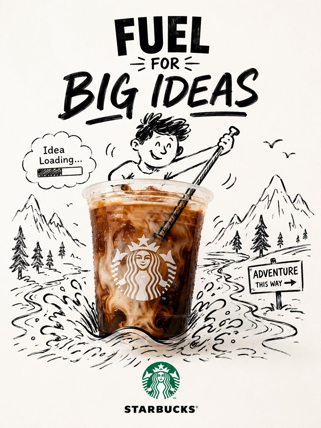 Starbucks mixed media ad poster for iced coffee