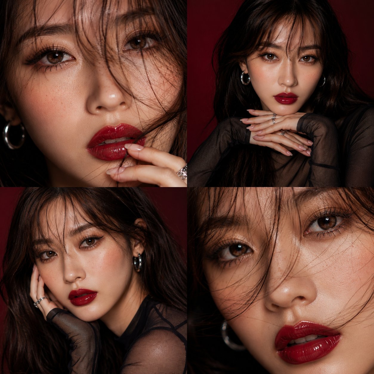 Beauty Editorial Collage—Glossy Red Lip, Freckled