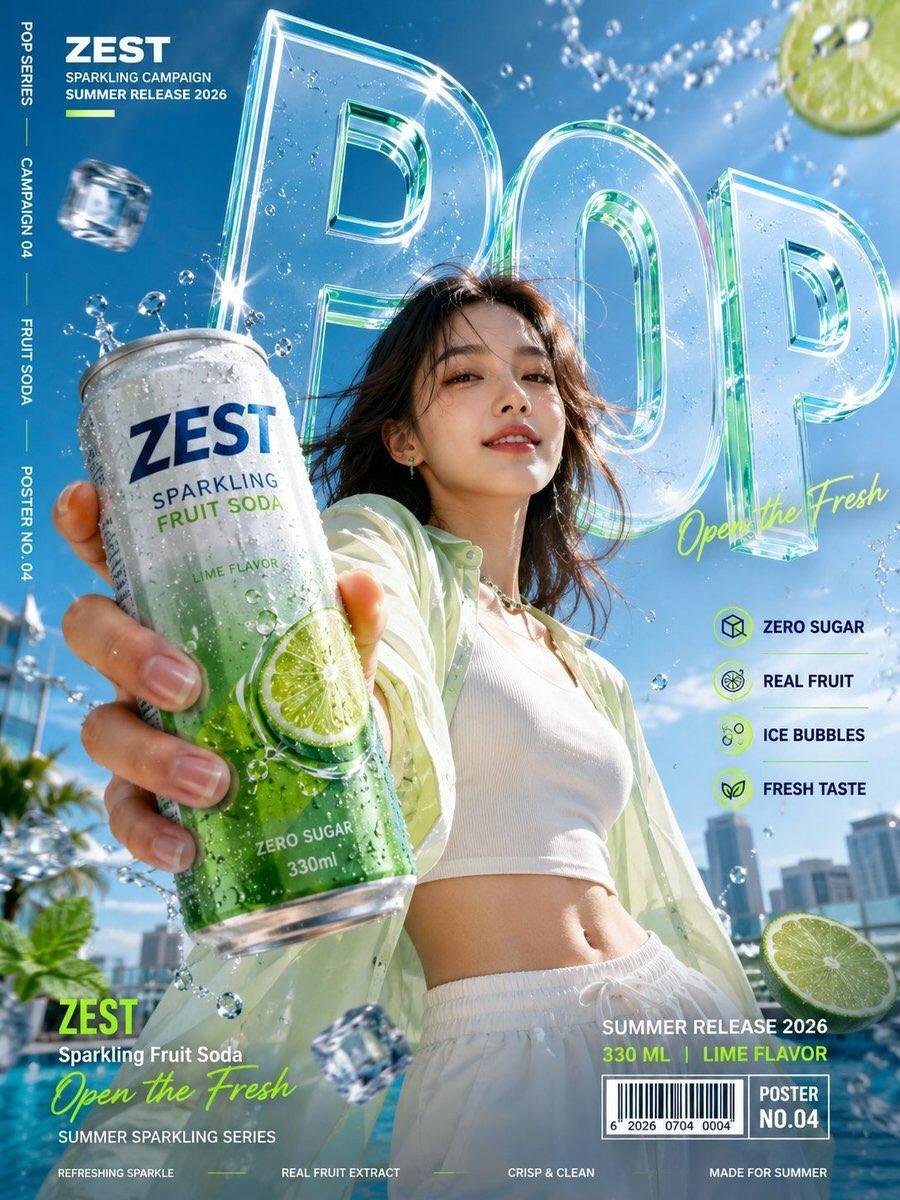 Zest Sparkling Fruit Soda Summer Campaign Poster