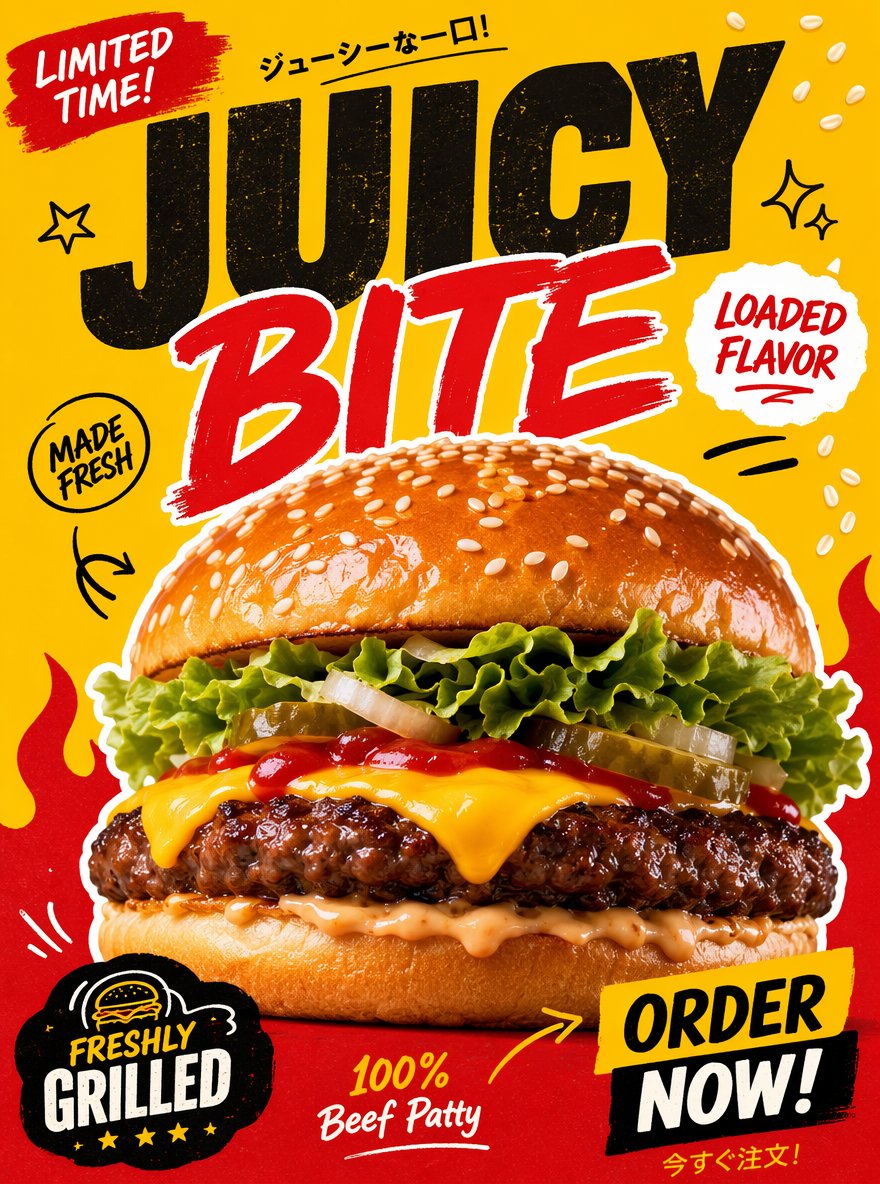 Juicy Bite Classic Cheeseburger Promotional Poster