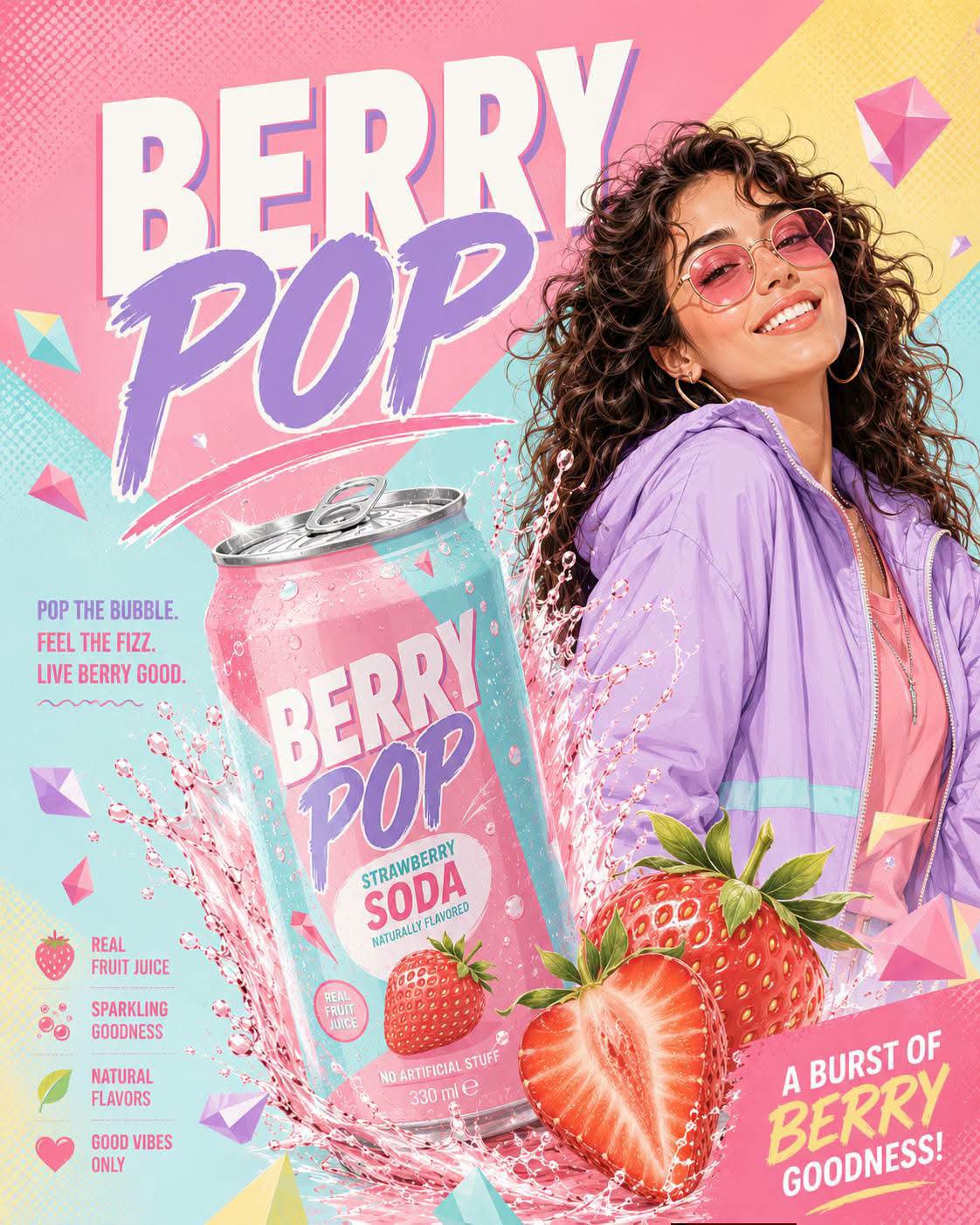 Berry Pop Soda Strawberry Advertising Poster