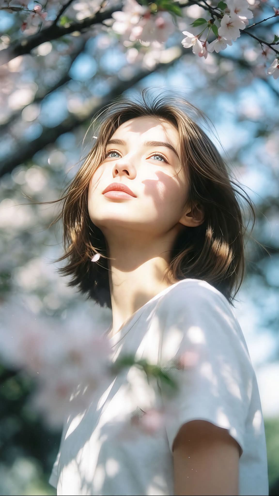 Cinematic Portrait of a Woman Under Cherry Blossoms