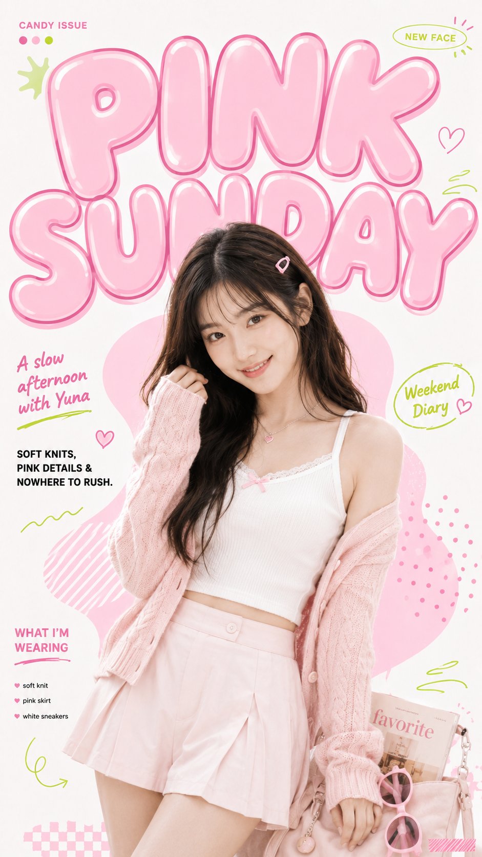 Pink Sunday youth magazine cover with young woman