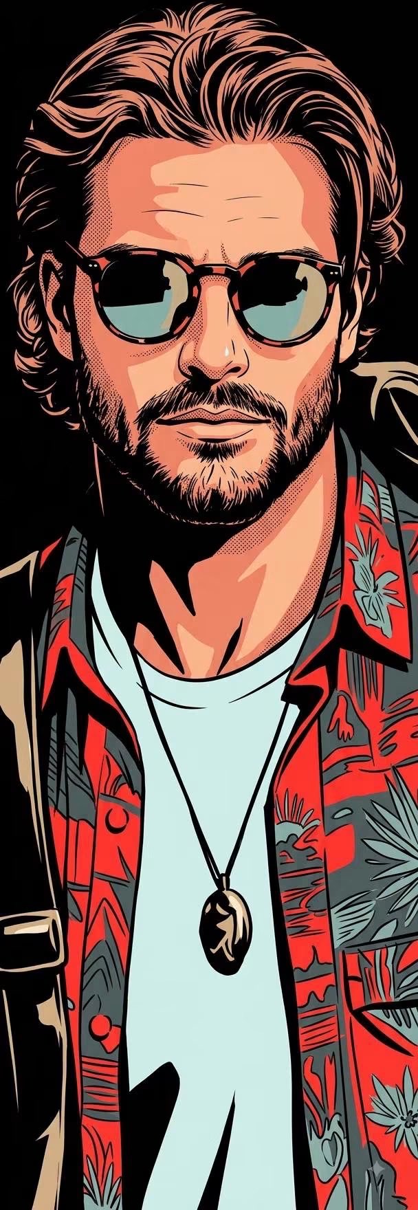 High-Contrast Graphic Fashion Portrait of Bearded