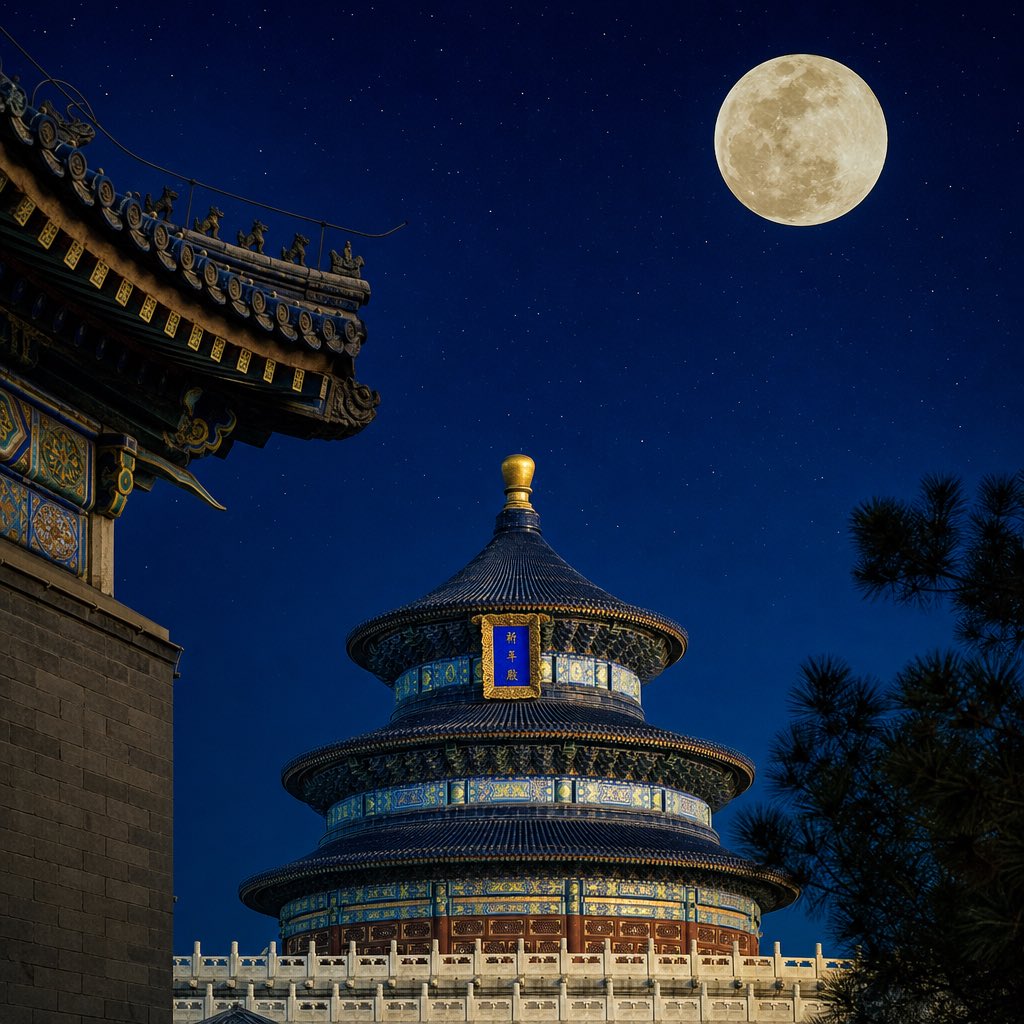 Temple of Heaven under full moon in Beijing