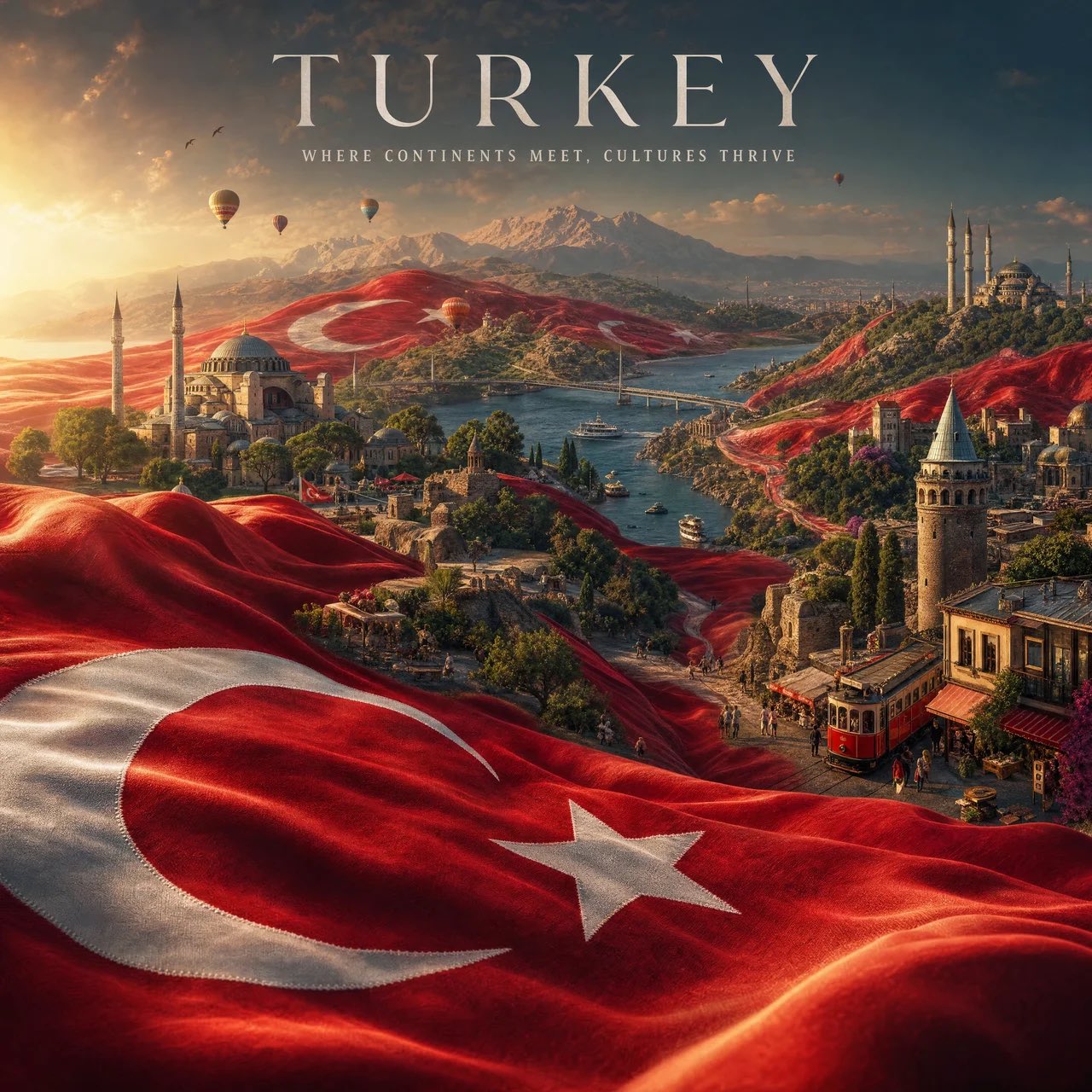 Turkey Travel Poster With Landscape Flag