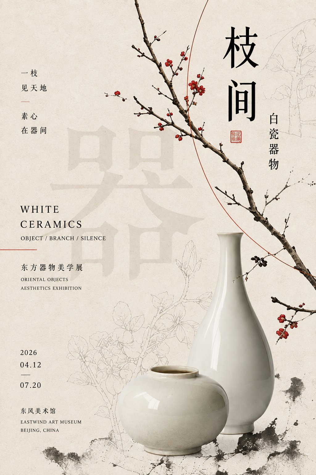 Oriental White Ceramic Vase Exhibition Poster with