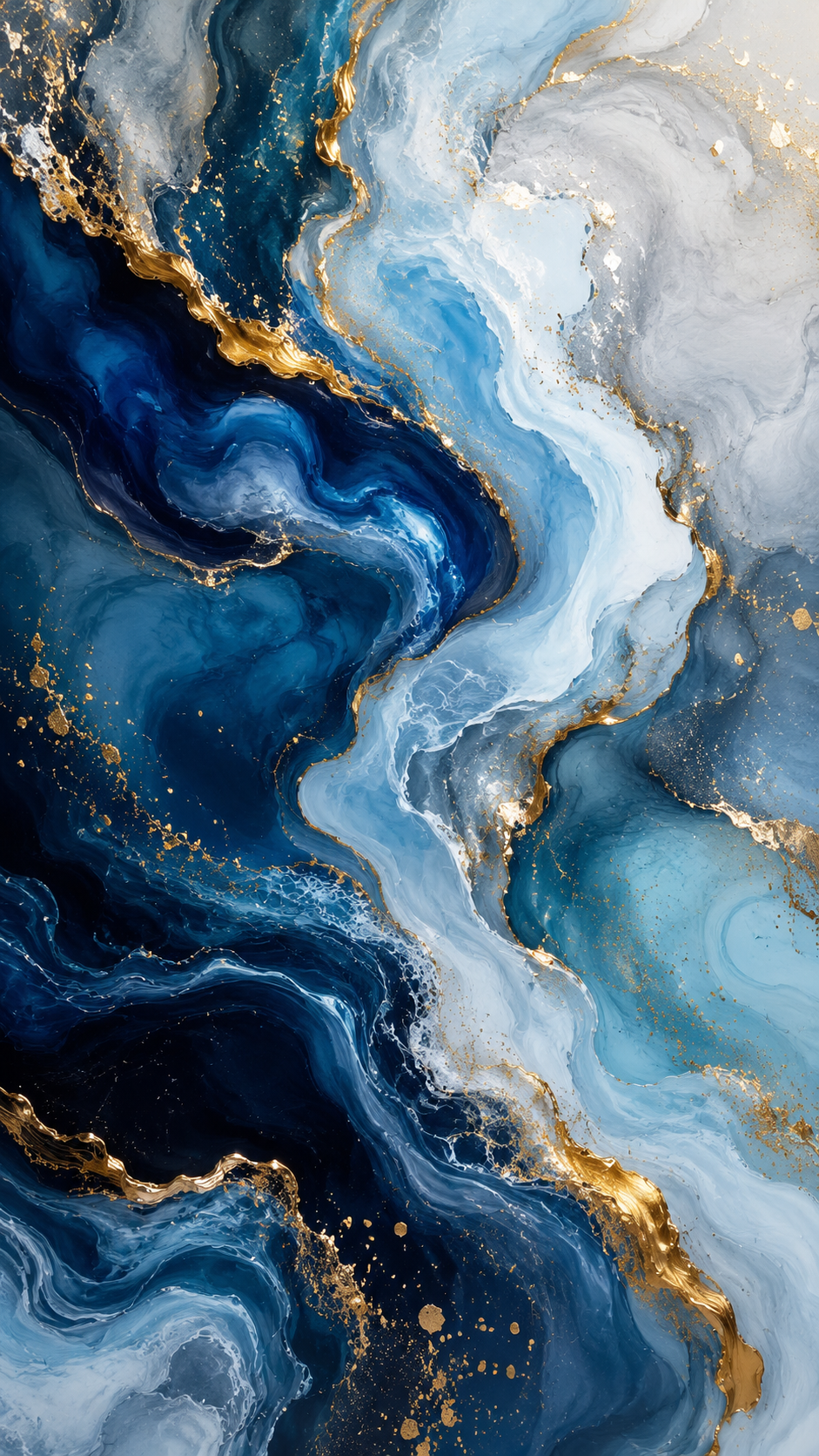 Luxurious Blue White Abstract Fluid Marble with Gold