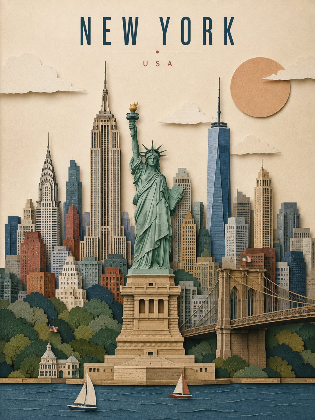 New York Travel Poster with Statue of Liberty and