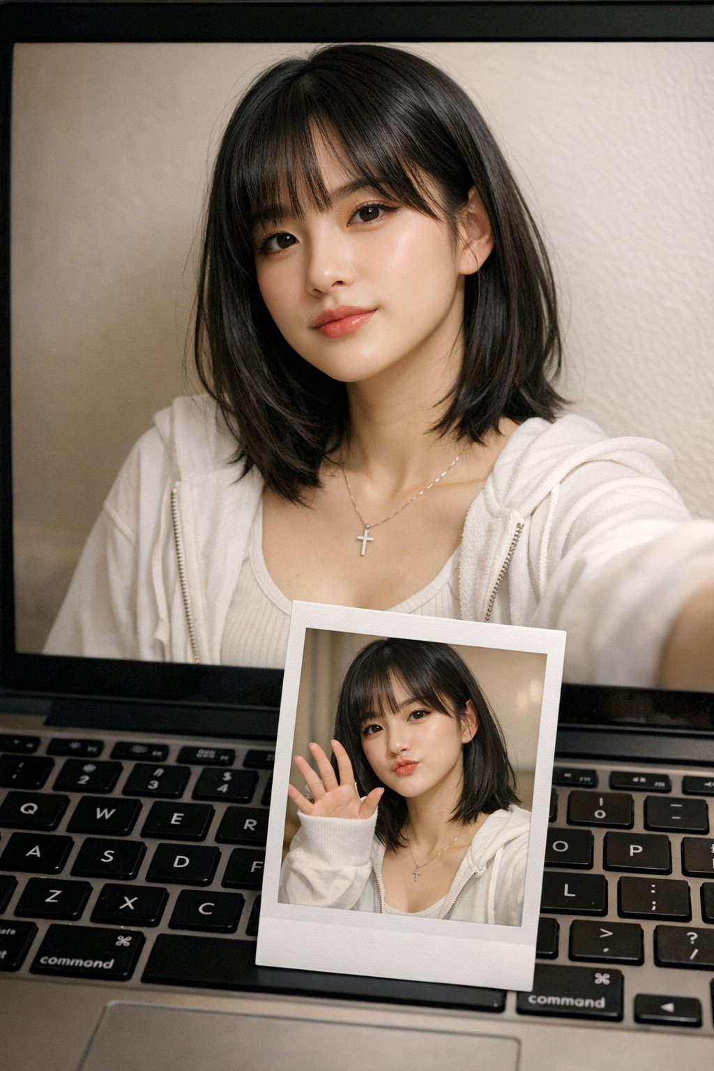 Polaroid Photo On Laptop Keyboard