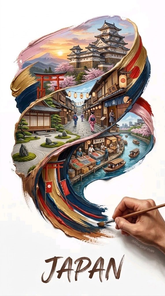 JAPAN Travel Impasto Brushstroke Art