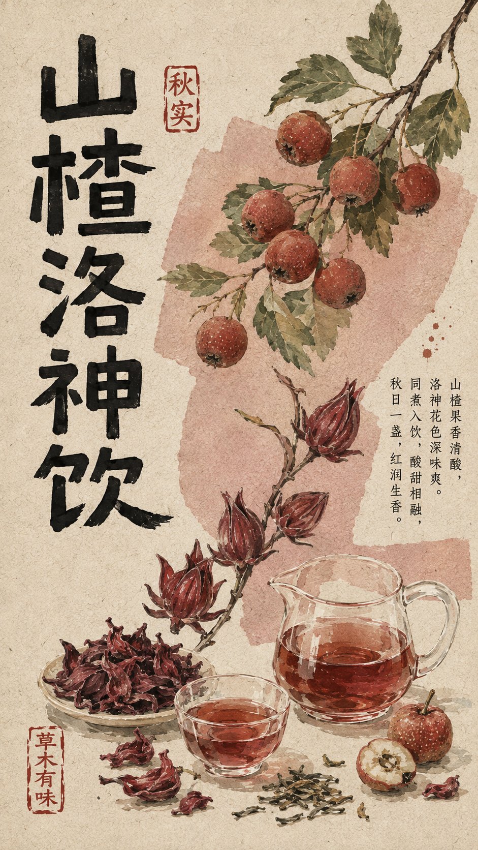 Hawthorn And Roselle Herbal Tea Poster