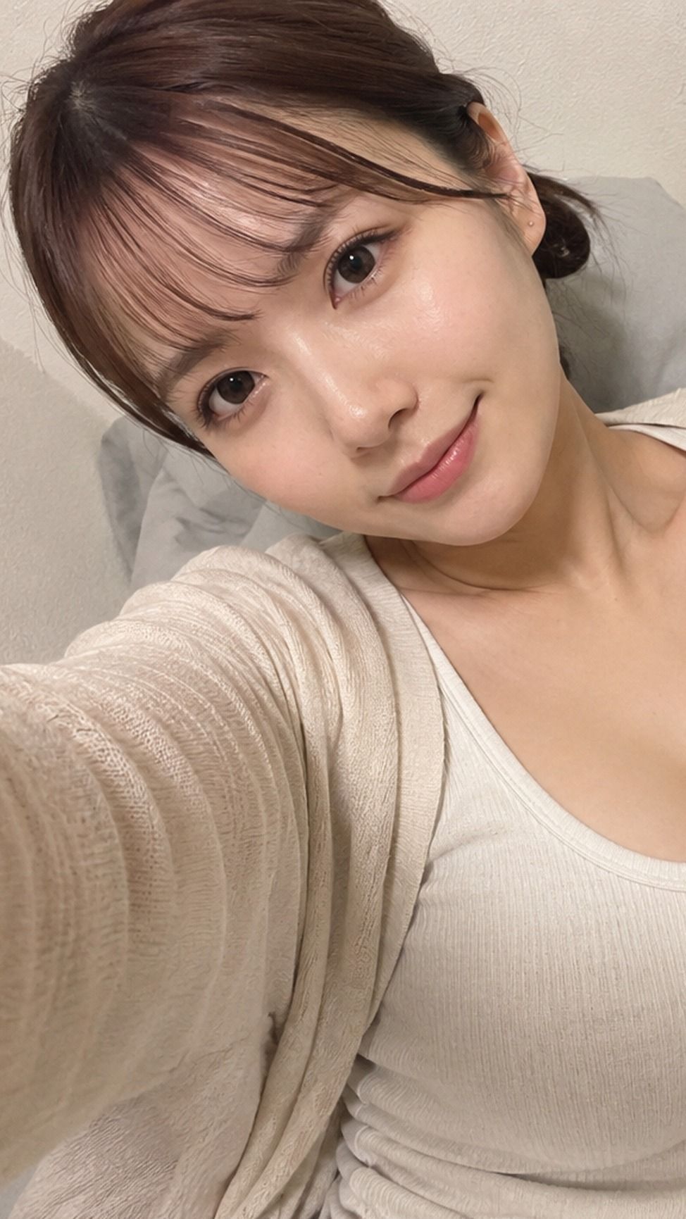 realistic bed selfie portrait woman