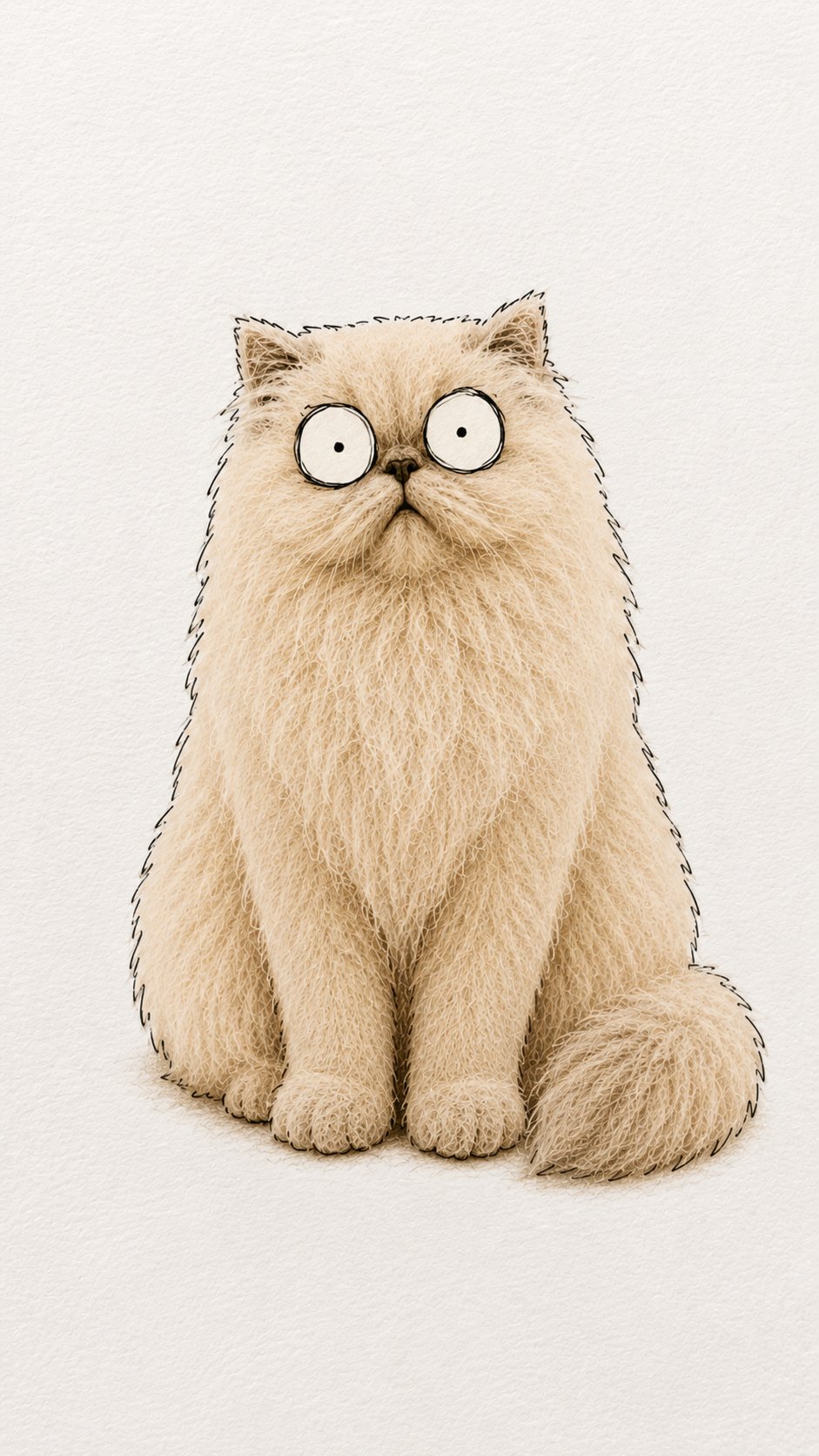 Fluffy Cream Persian Cat Plush Illustration With