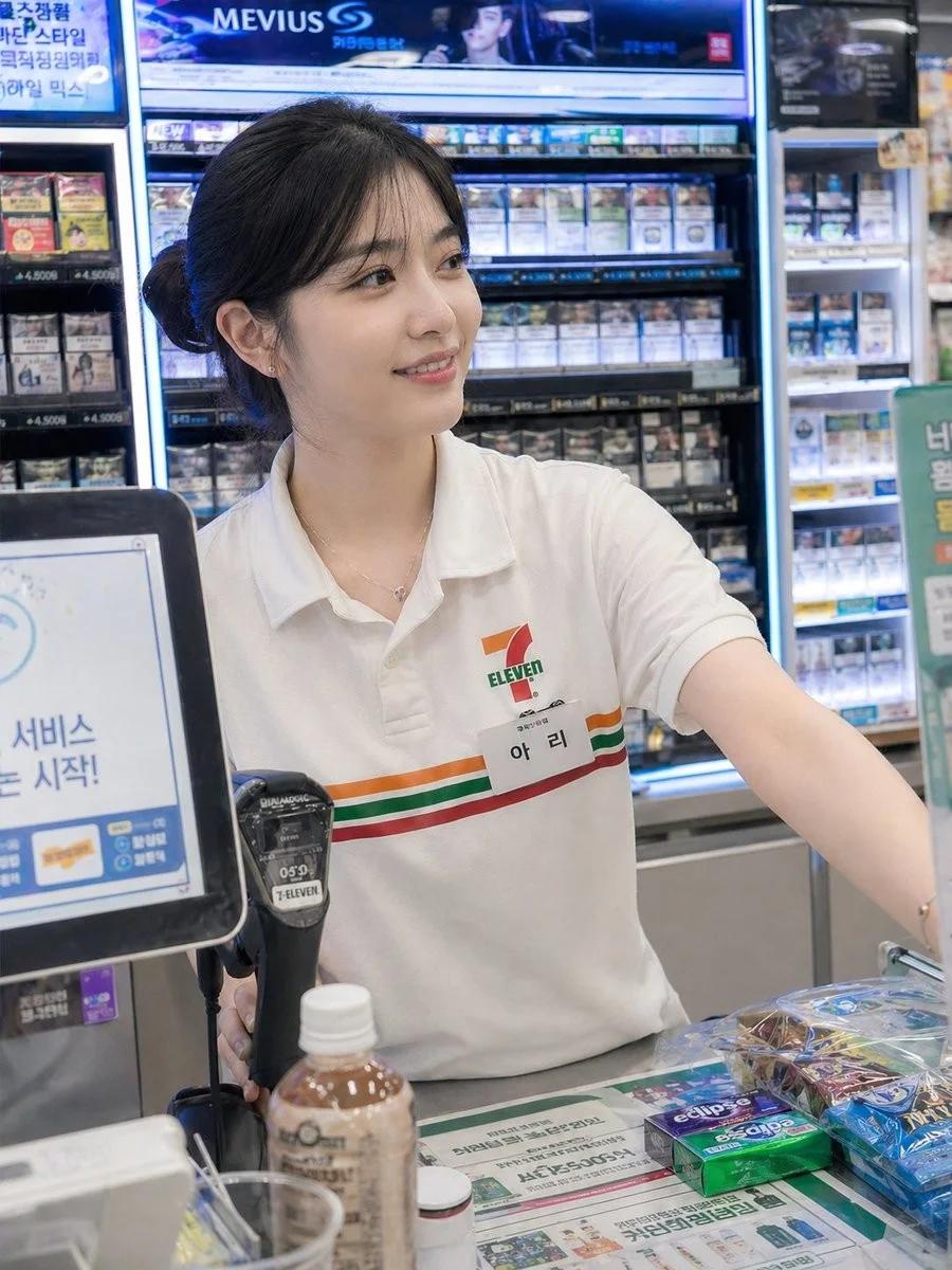 Young Korean woman cashier at 7 Eleven convenience