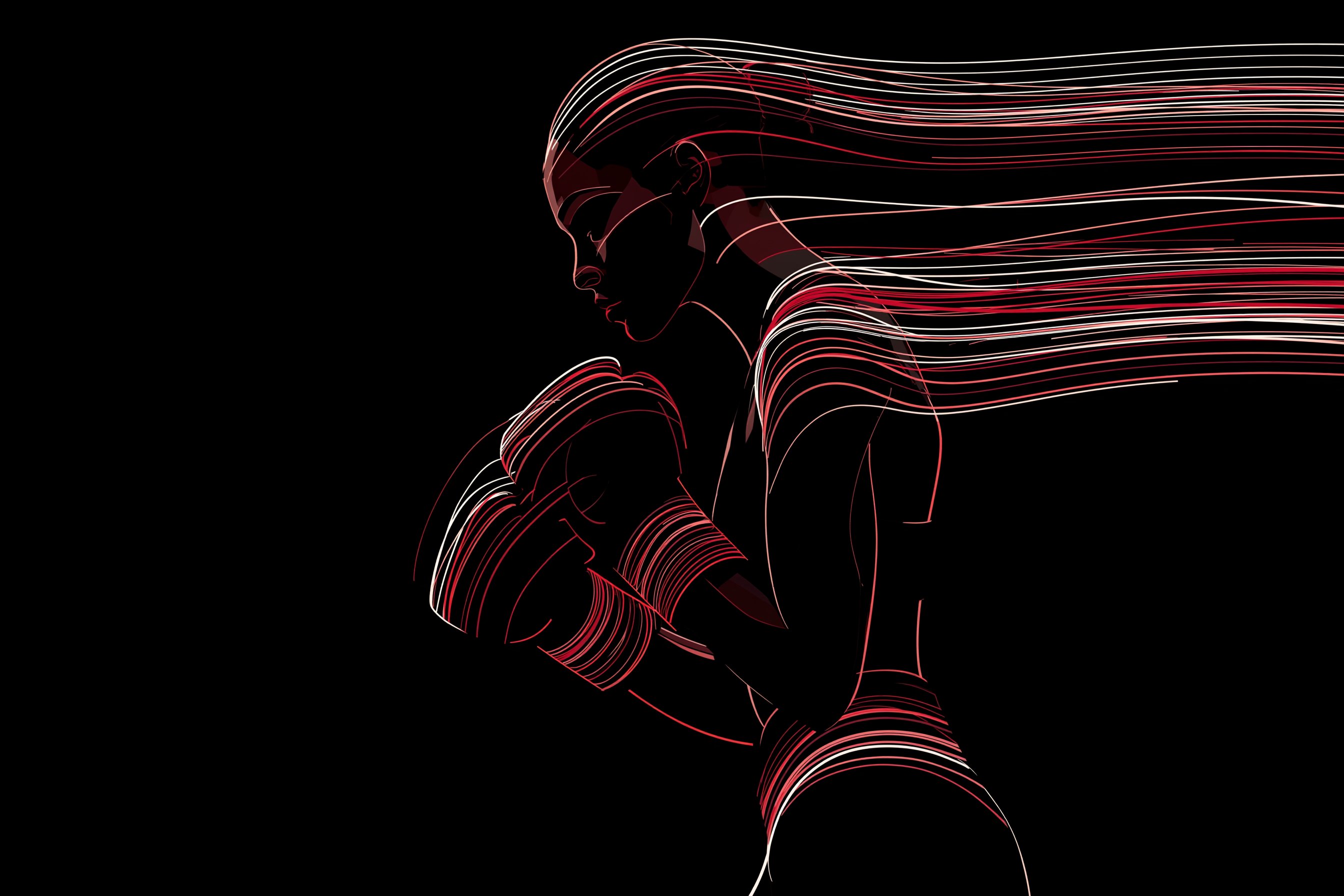 Abstract boxing female silhouette red white lines