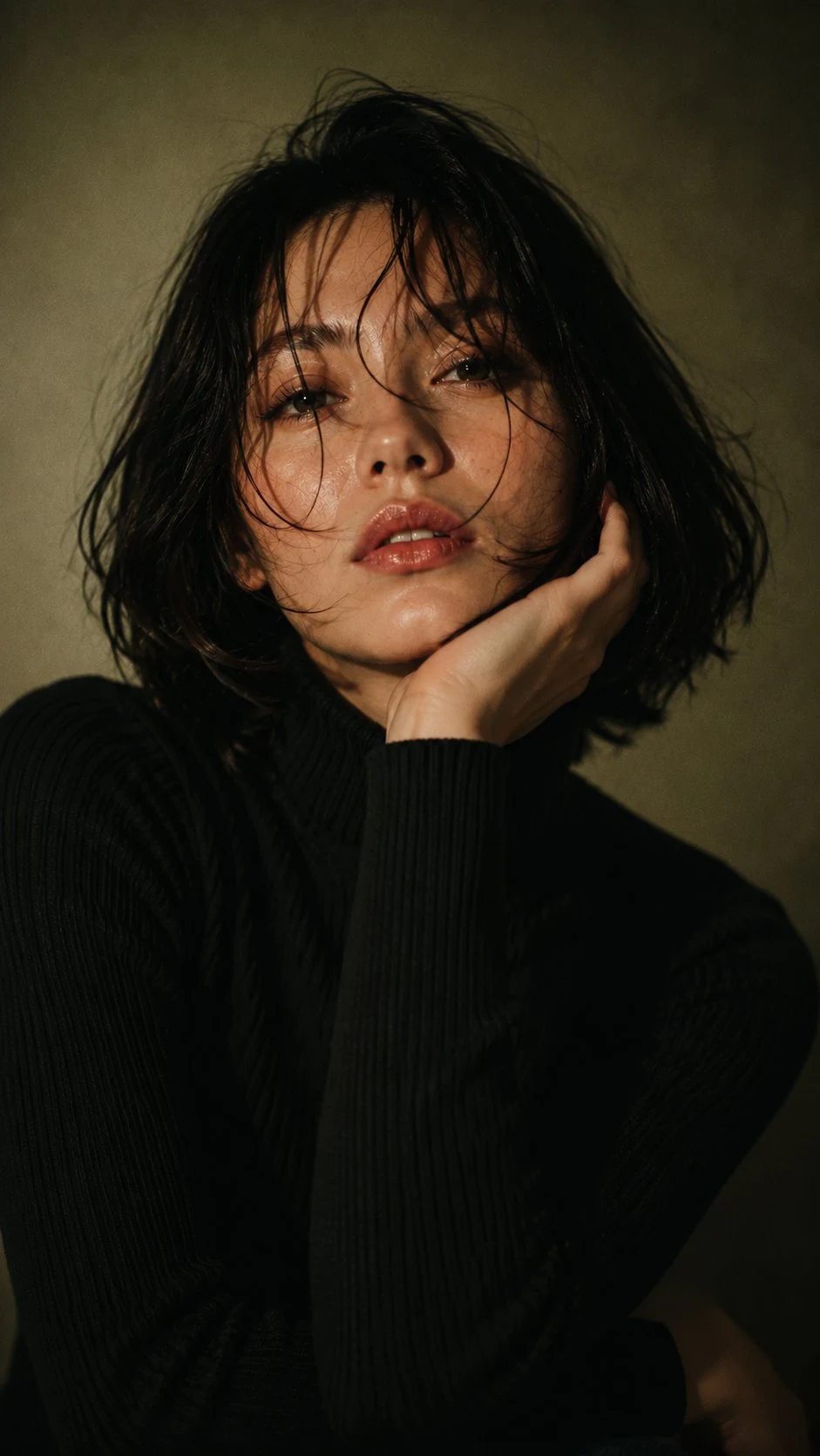 Fashion portrait of woman in black turtleneck with