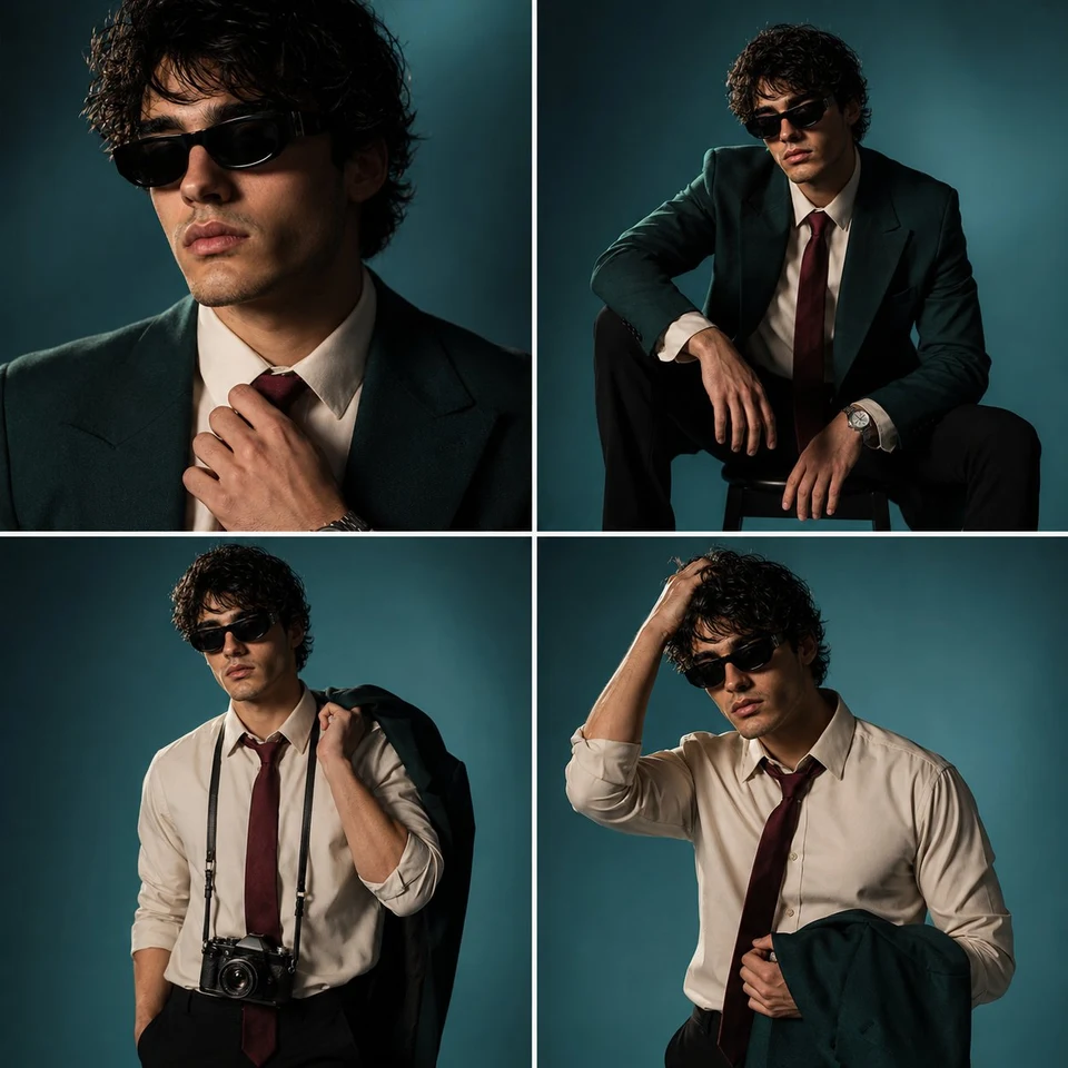 Four-Panel Male Fashion Editorial Contact Sheet