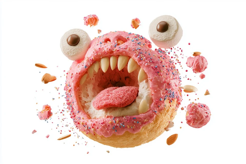 Pink Monster Donut with Sprinkles and Almonds