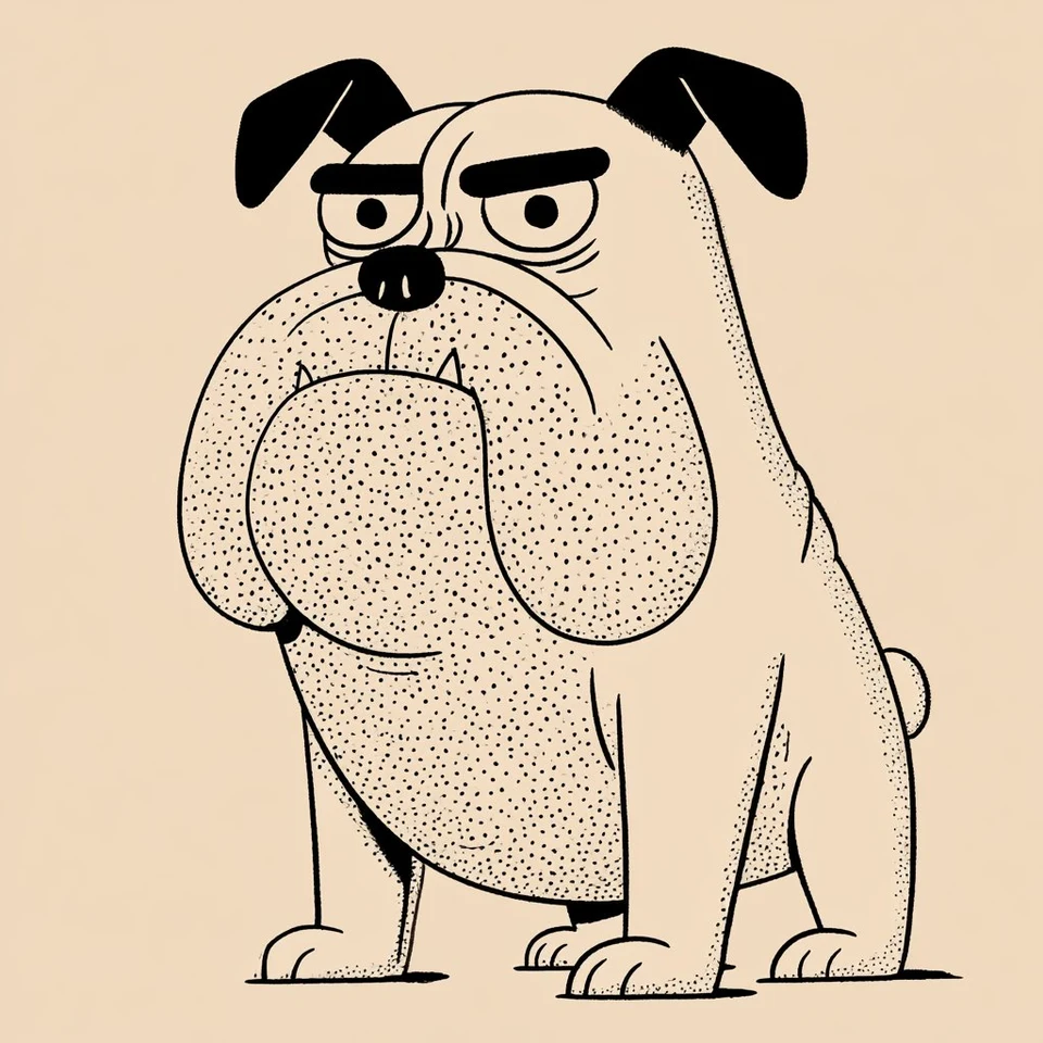 Retro 1930s comic bulldog illustration vintage
