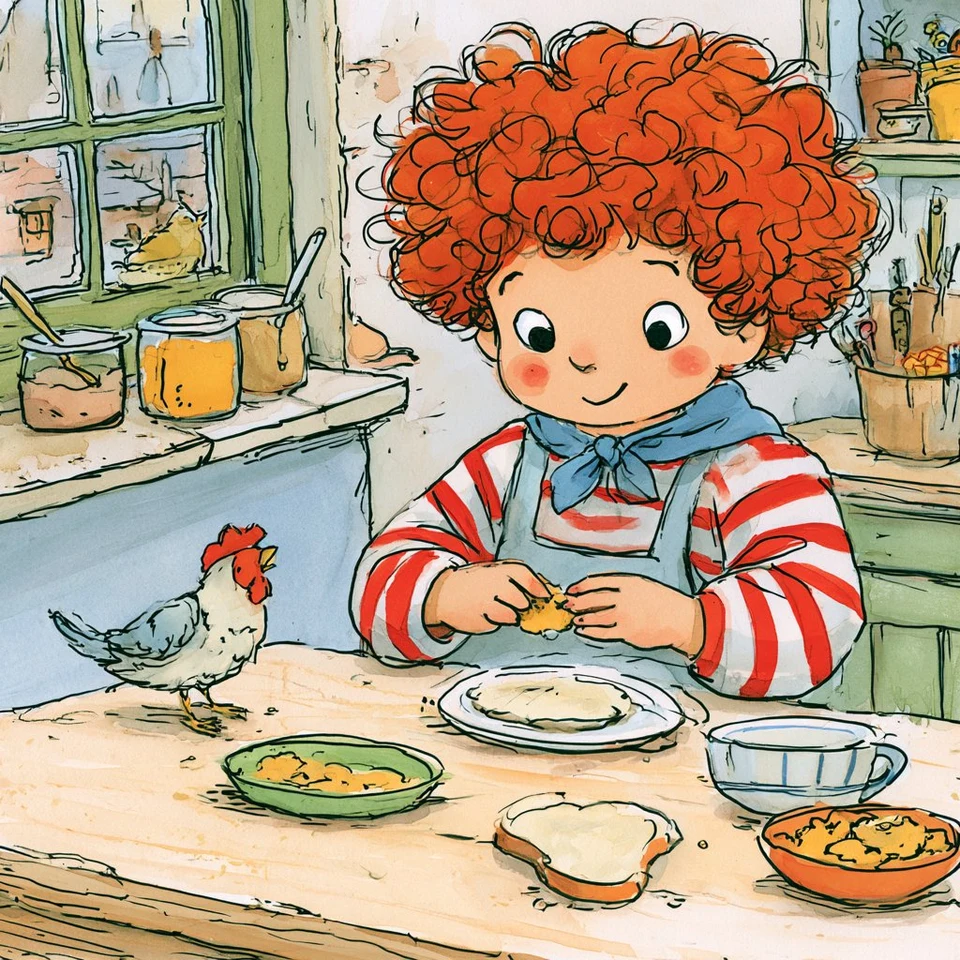 Vintage watercolor illustration of red-haired child
