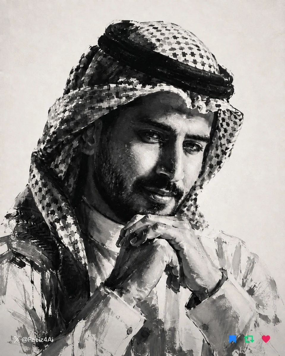 monochrome ink painting arab man portrait