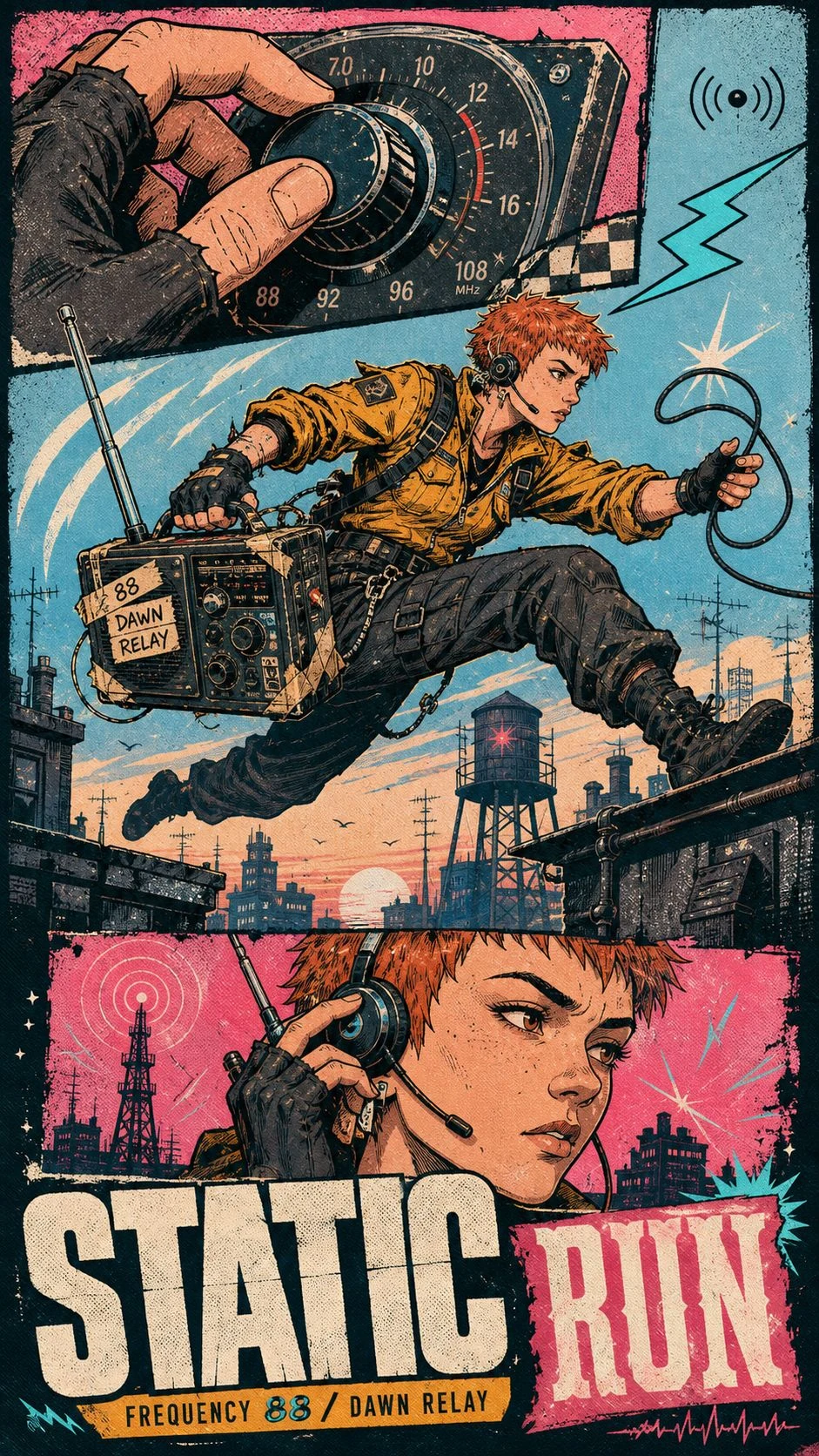 Vintage Manga Comic Poster Static Run