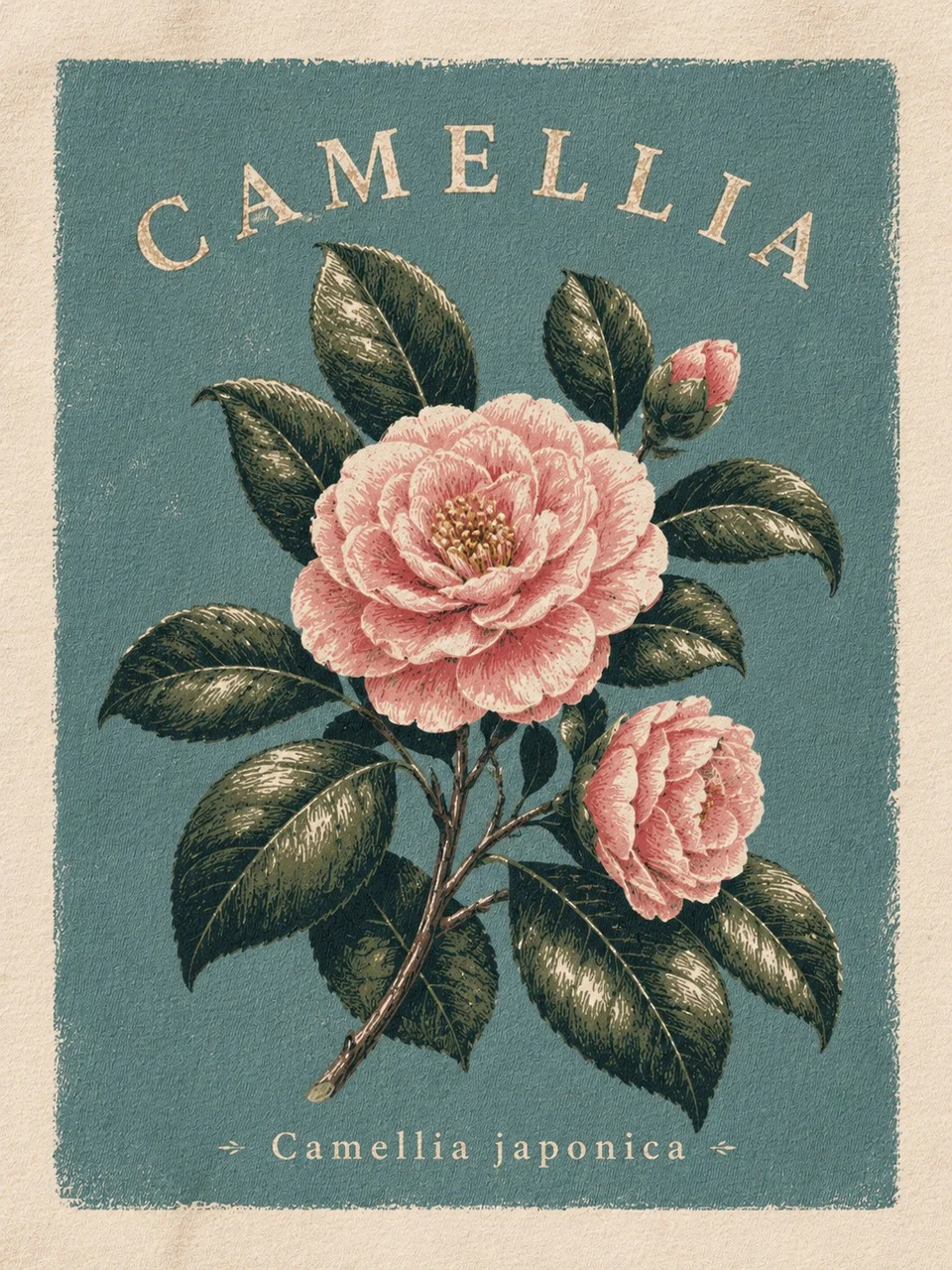 Vintage Camellia Japonica Botanical Print