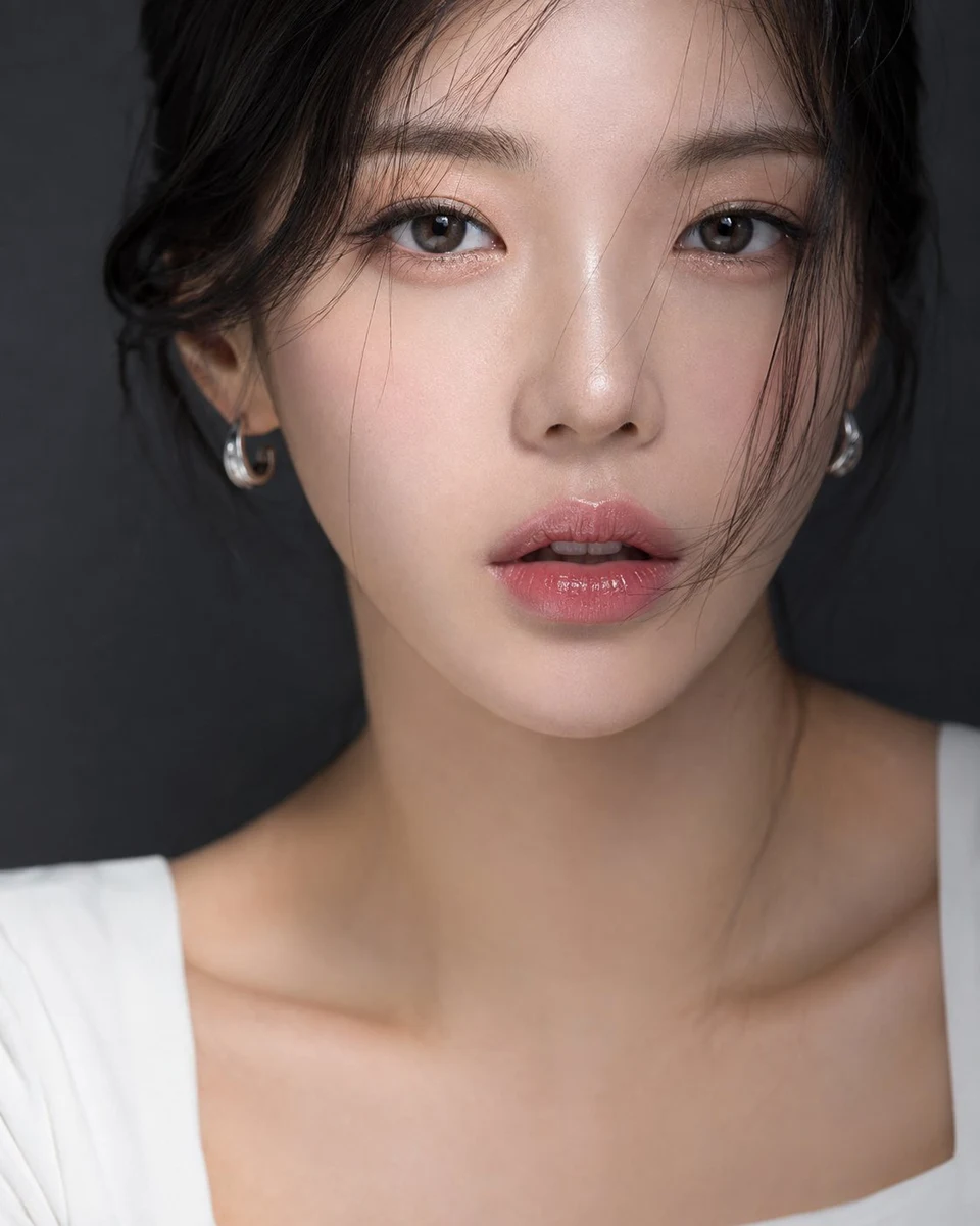Korean beauty campaign portrait with dewy makeup