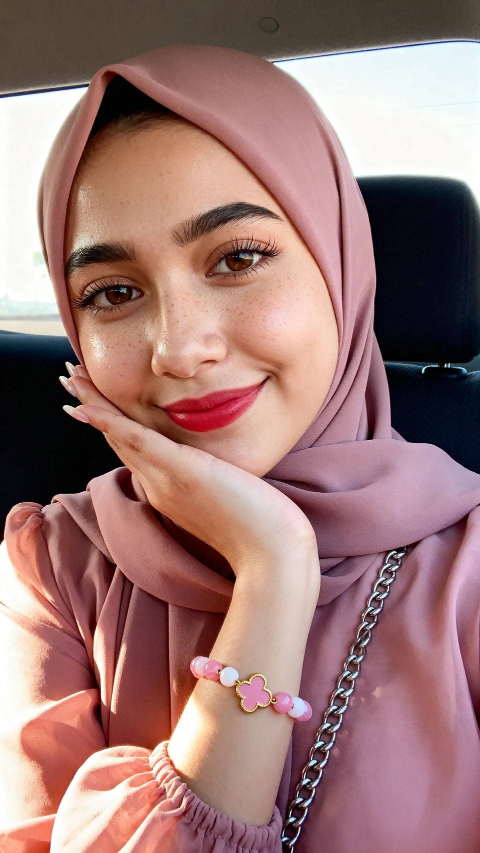 Portrait of a young Muslim woman in pink hijab