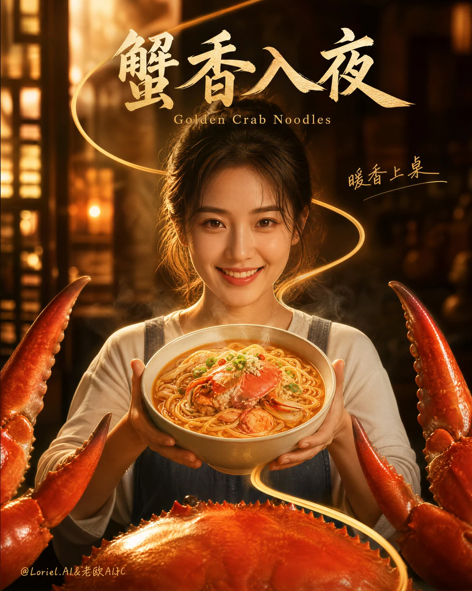 Golden Crab Noodles Cinematic Food Advertising