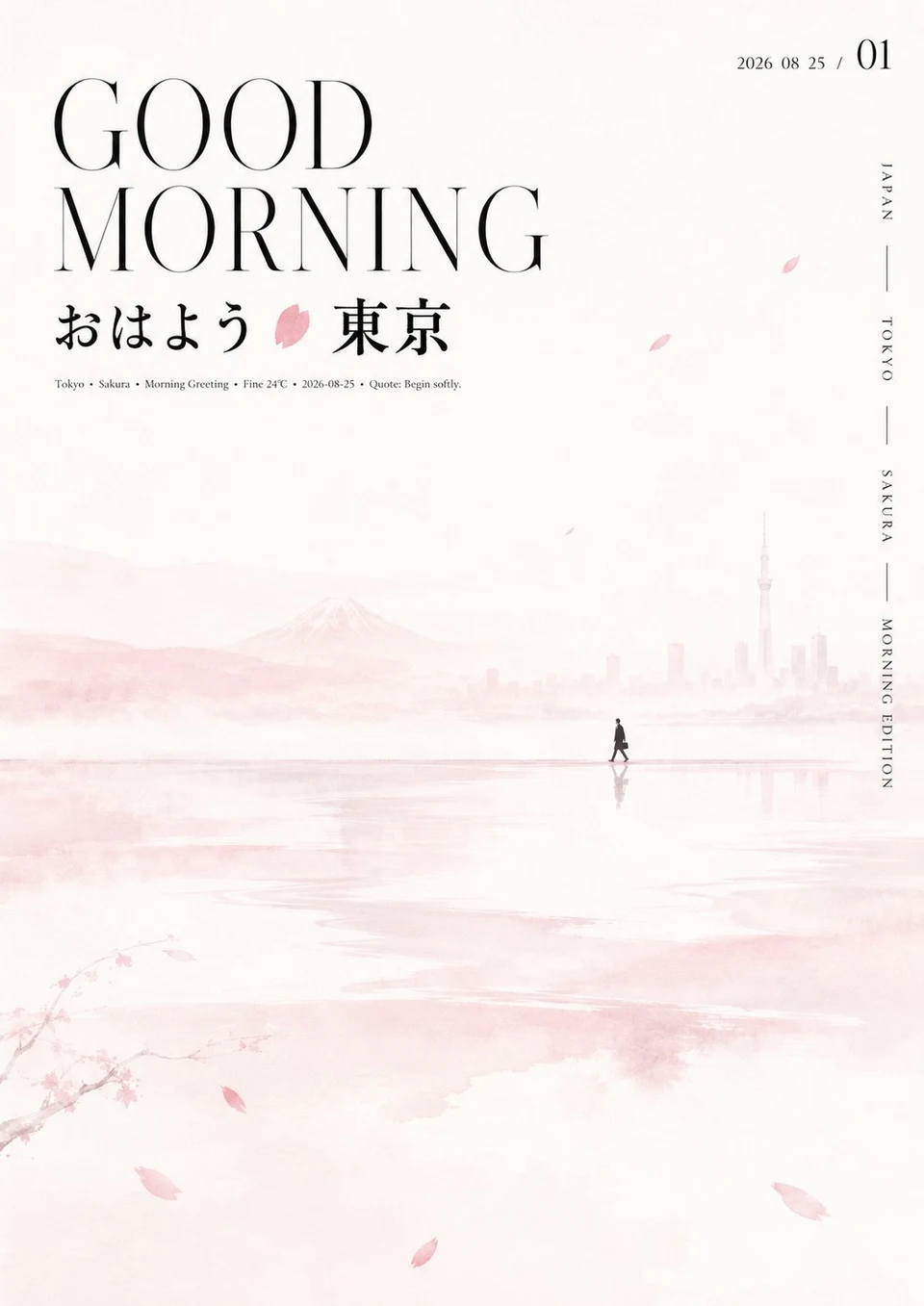 Minimalist Japanese Morning Poster with Sakura Mist