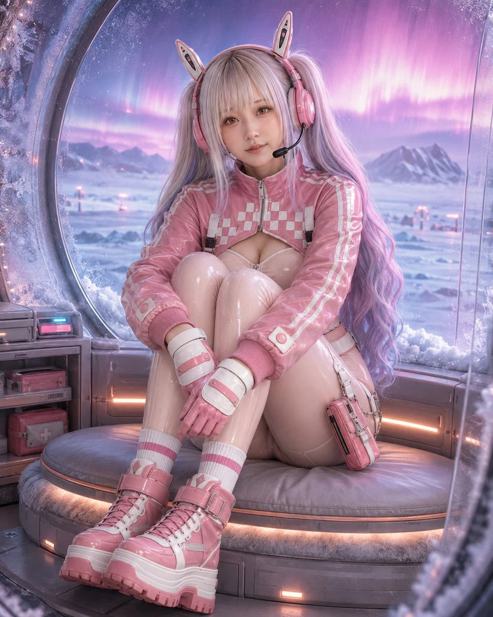 Cyberpunk Girl in Pink Racing Suit