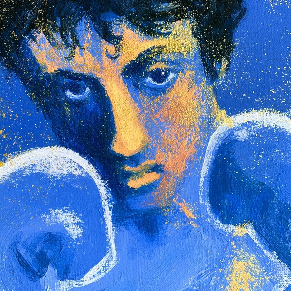 Expressive Blue Portrait Boxing Painting