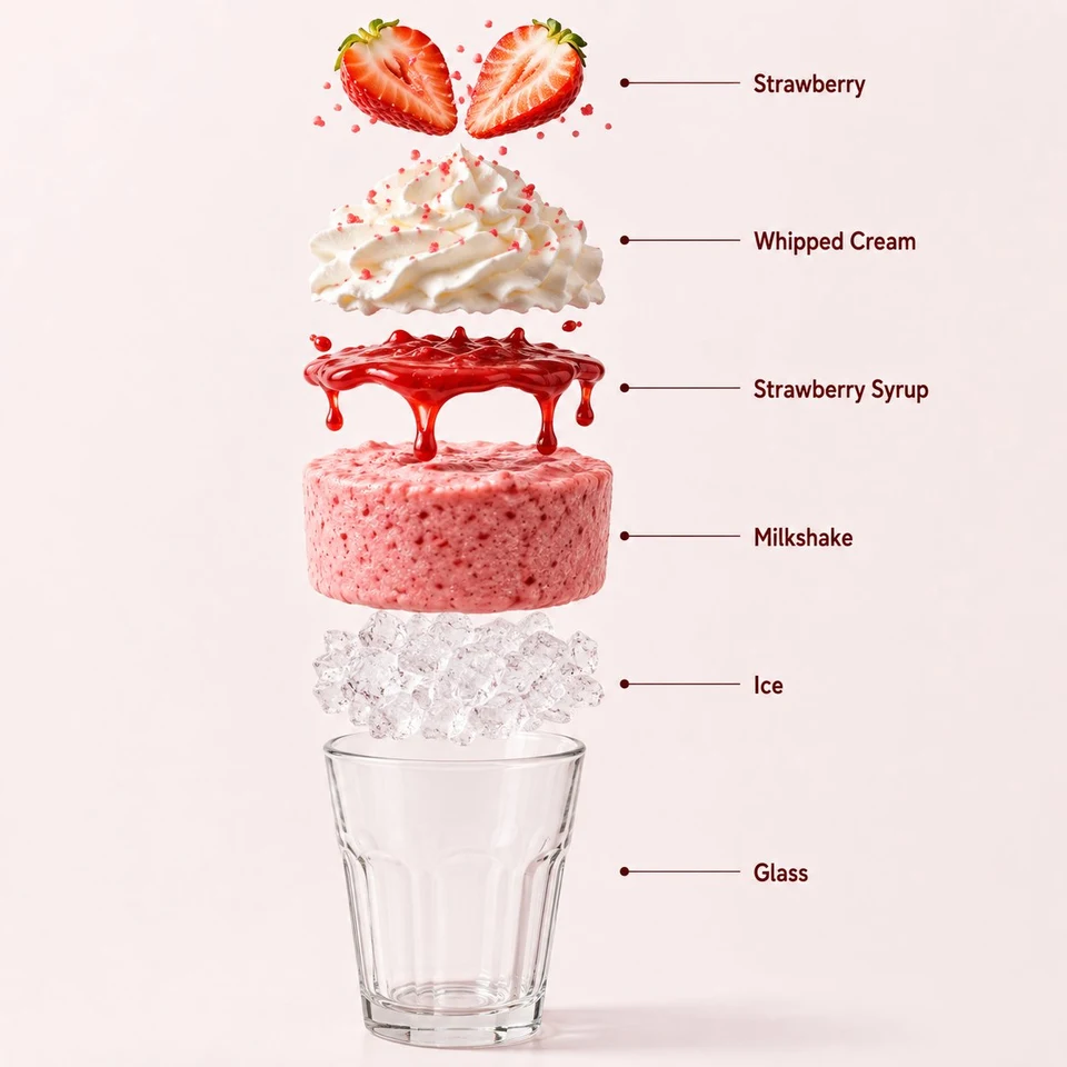 Hyper-realistic Strawberry Milkshake Infographic
