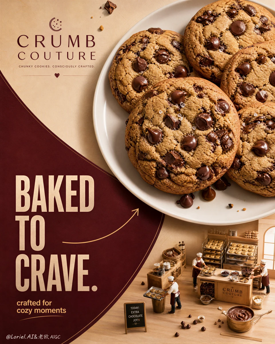 Premium chocolate chip cookie advertising poster