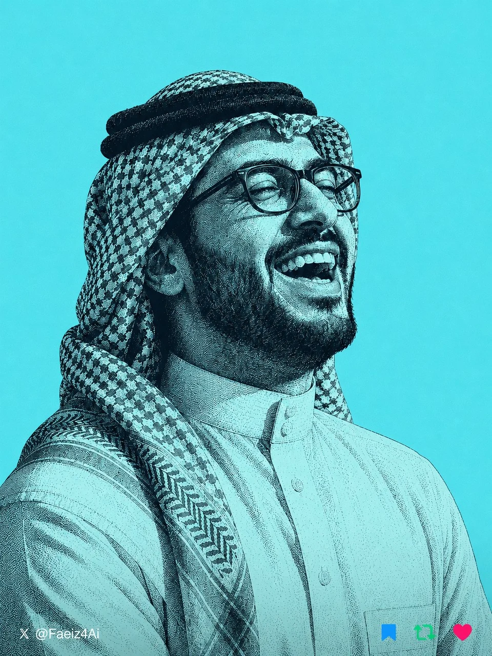 Traditional stipple engraving portrait of laughing