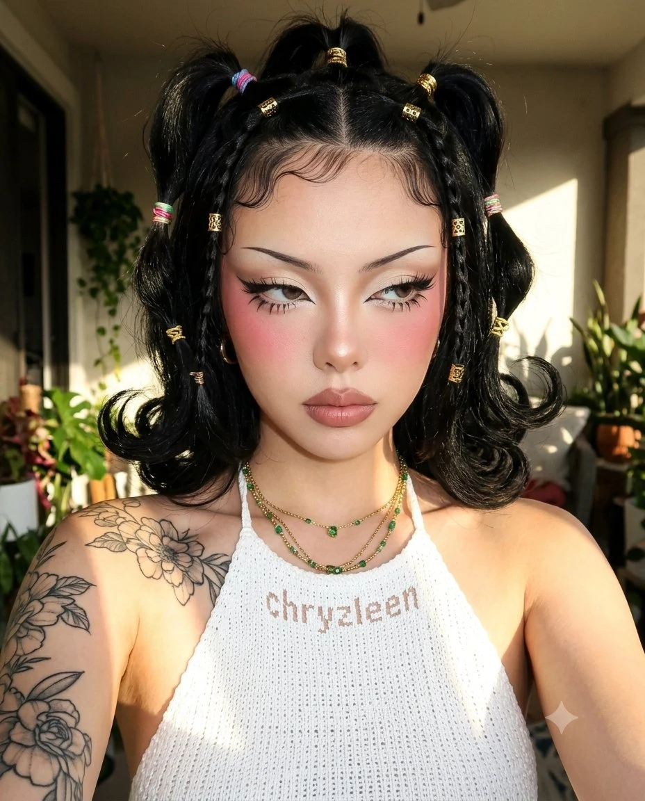 Y2K Bratz makeup portrait with golden sunlight