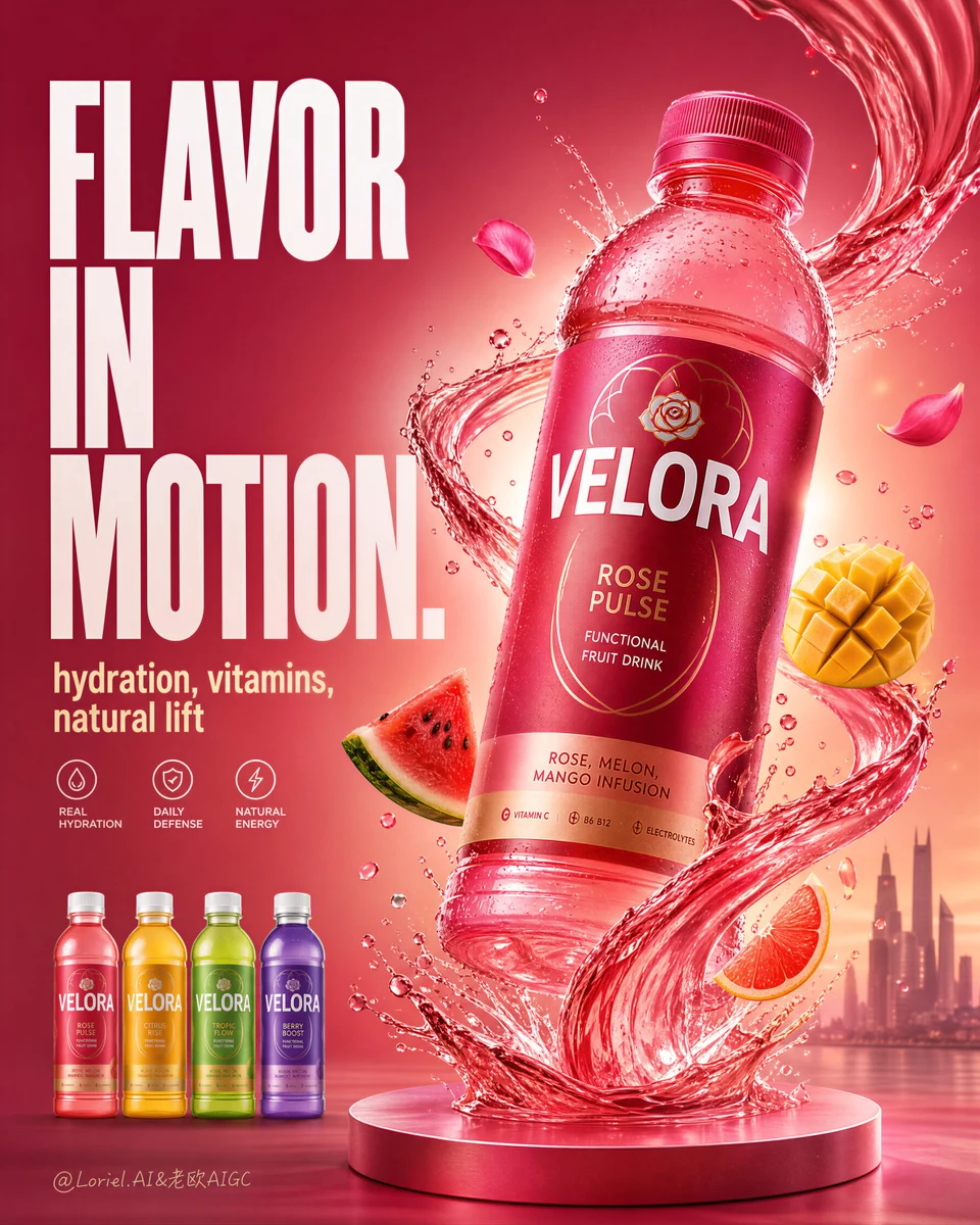 VELORA functional fruit drink advertising poster