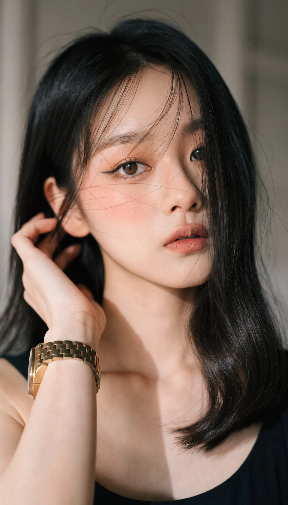 East Asian Woman Portrait with Gold Bracelet Watch