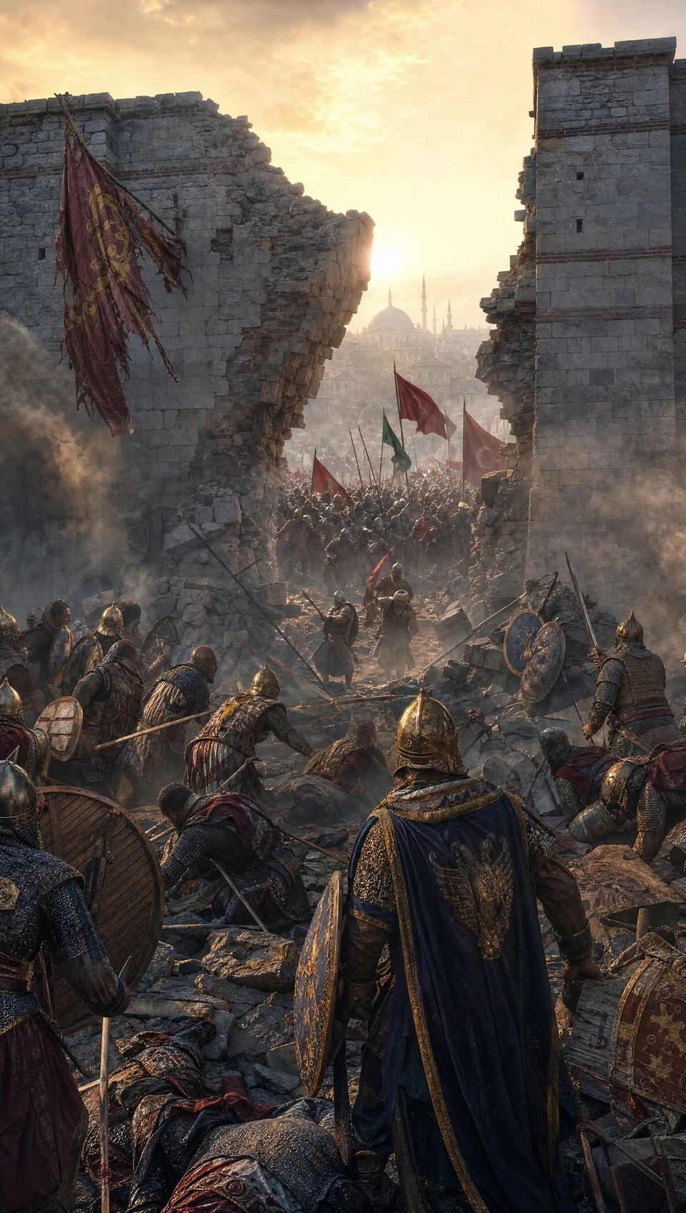 Cinematic medieval siege battle scene