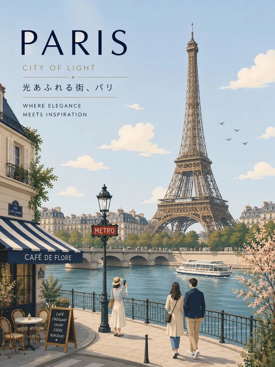 Minimalist Flat Vector Paris Travel Poster With