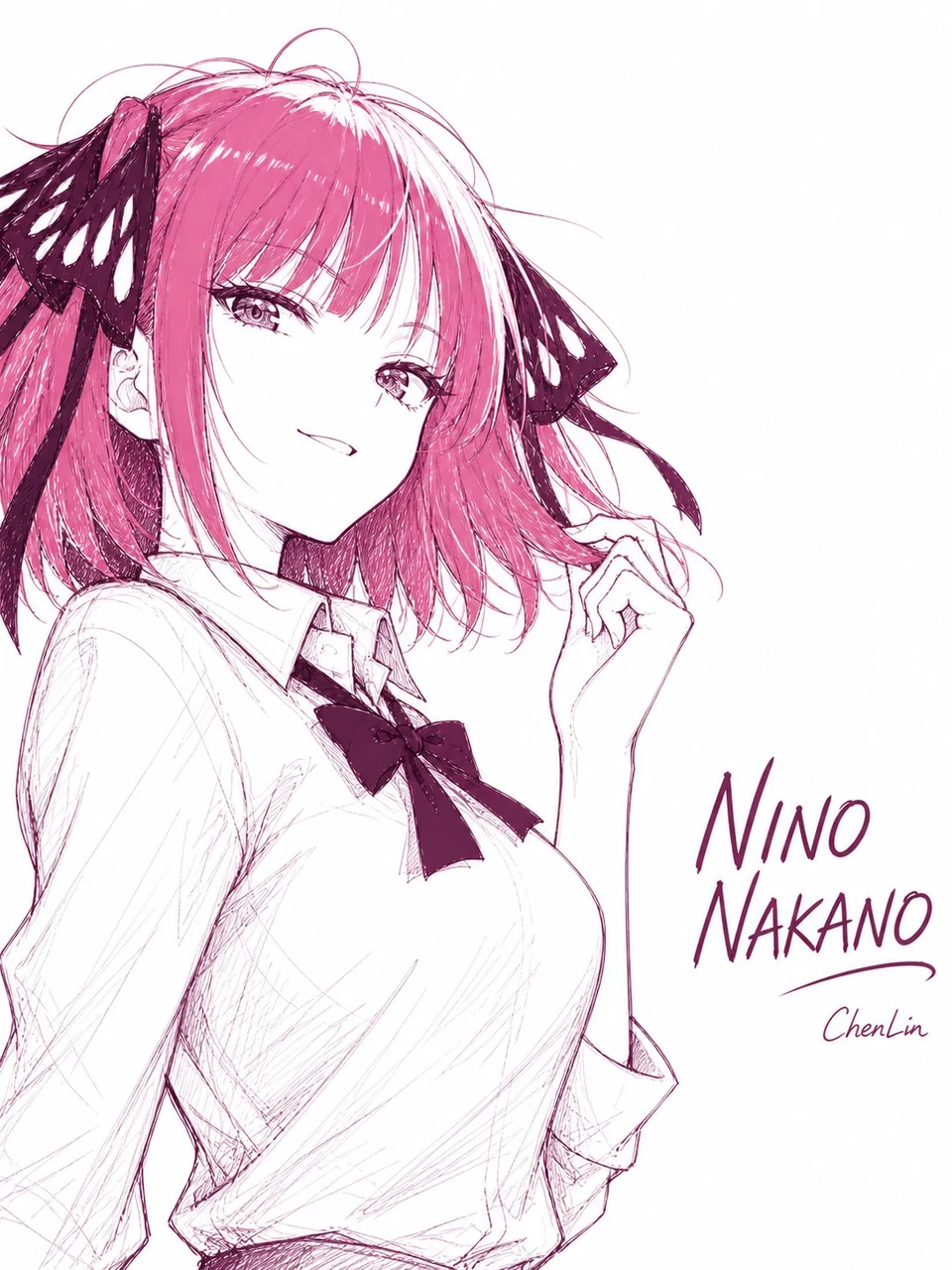 Nino Nakano anime character illustration pink twin