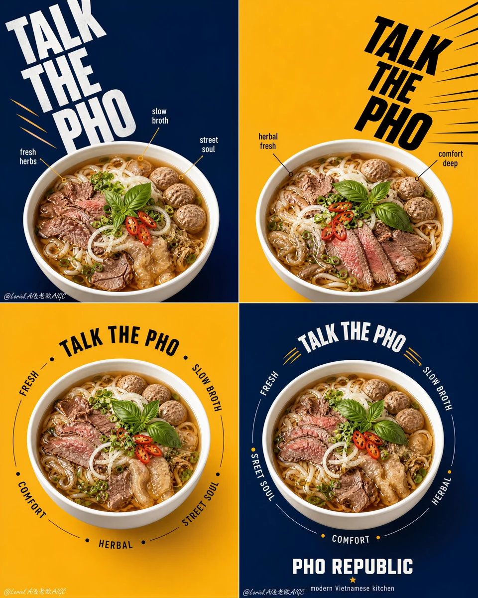 Vietnamese pho food campaign poster grid with text