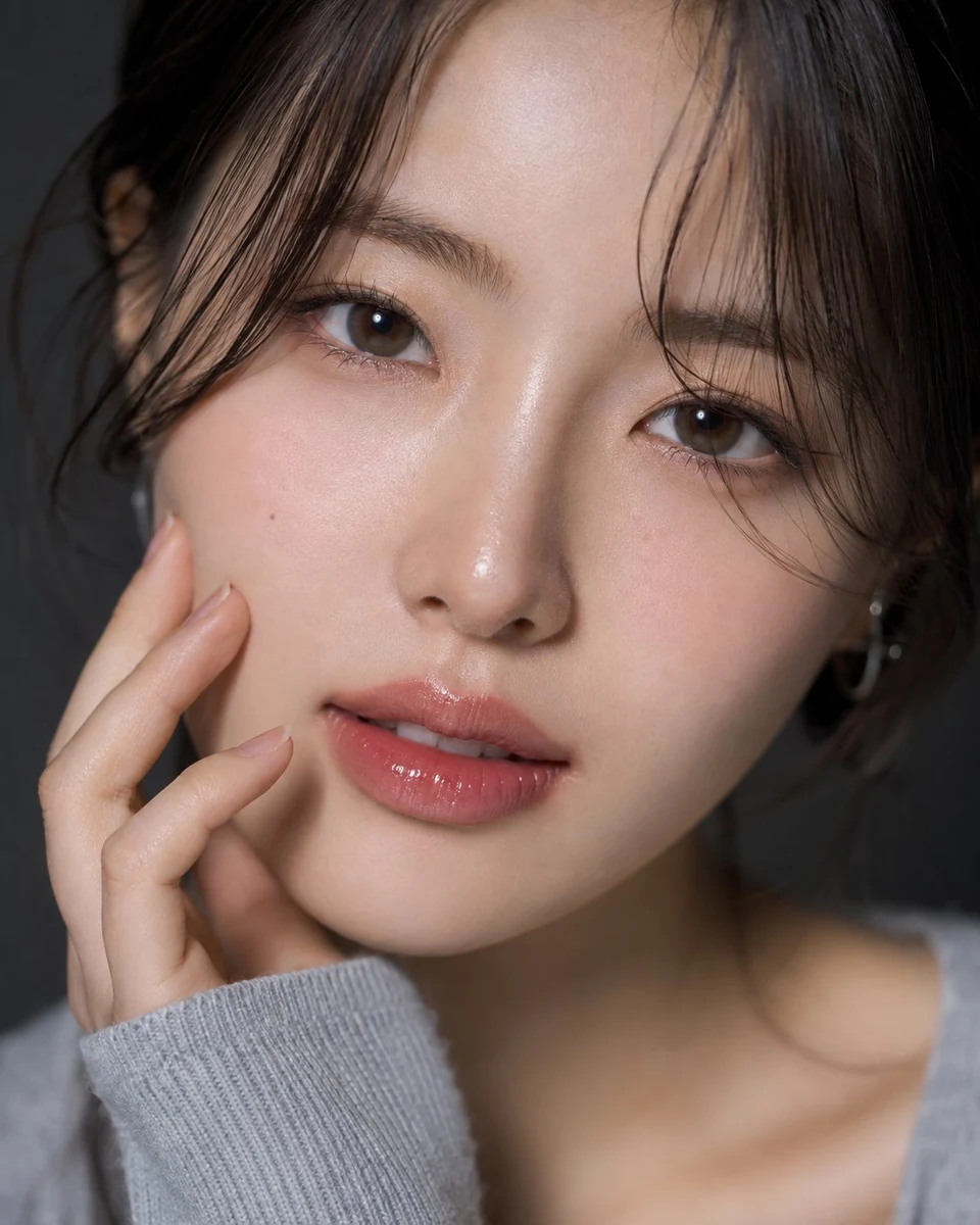 korean beauty close-up portrait with rose water-glow
