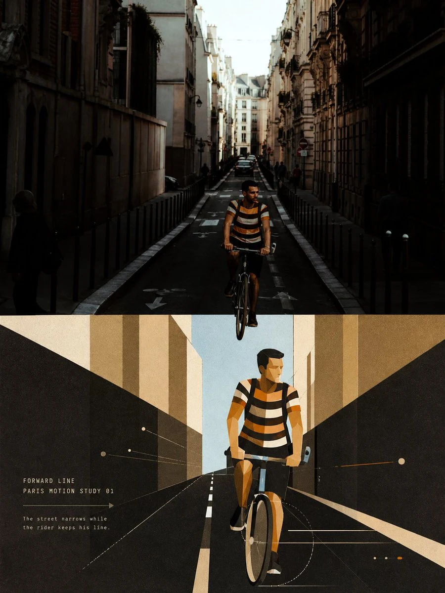 Paris Cyclist Poster Split Photography and Geometric