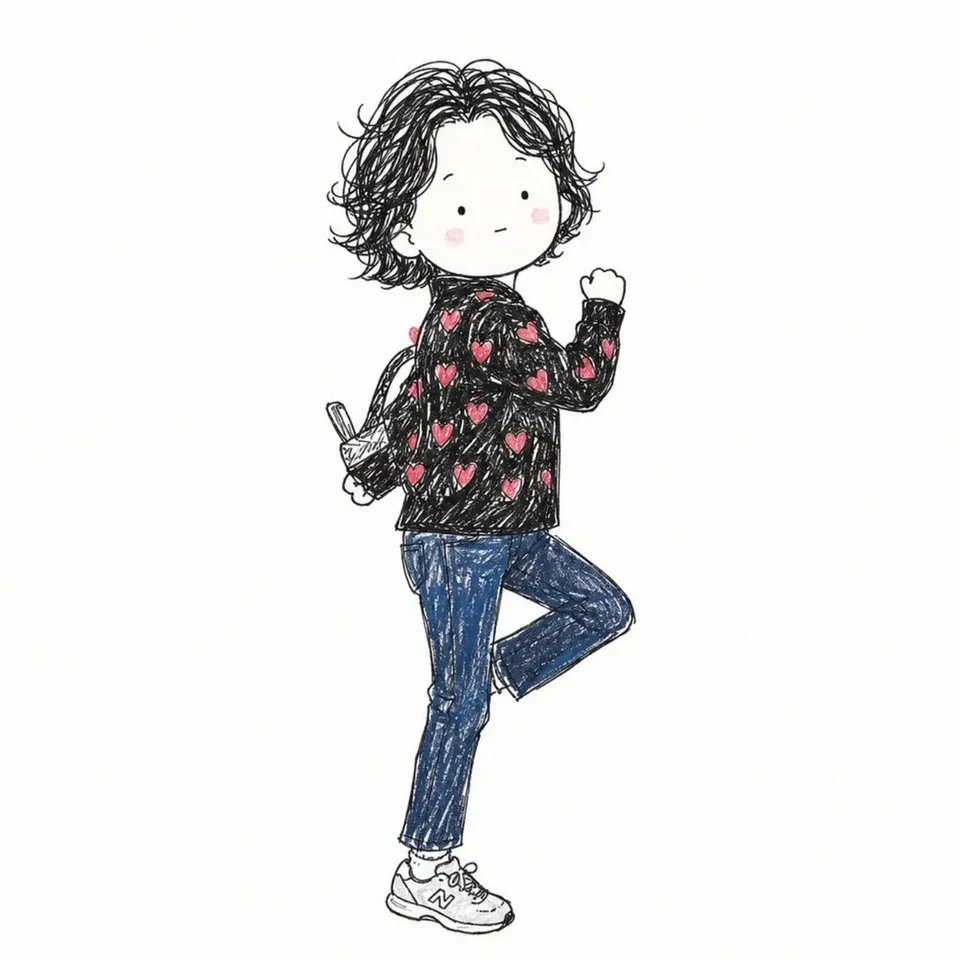 hand-drawn doodle illustration of girl in heart