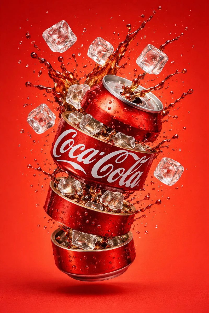 Exploding Coca-Cola Can With Ice Cubes Splash