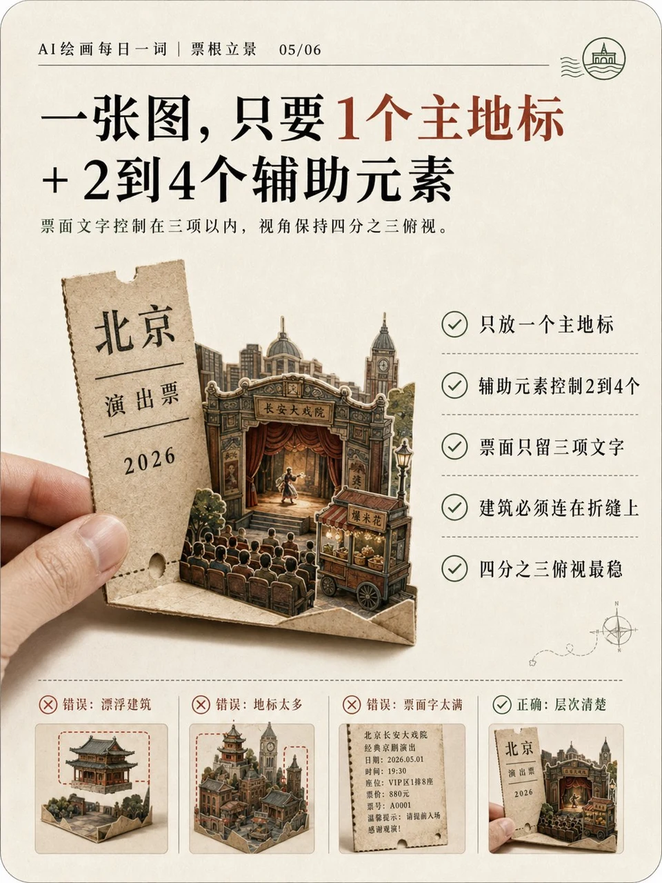 Vintage Paper Ticket Pop-up Beijing Theater