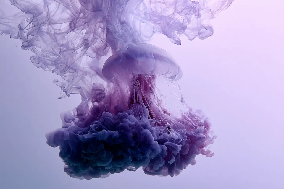 Ethereal Jellyfish in Purple and Blue Ink Clouds